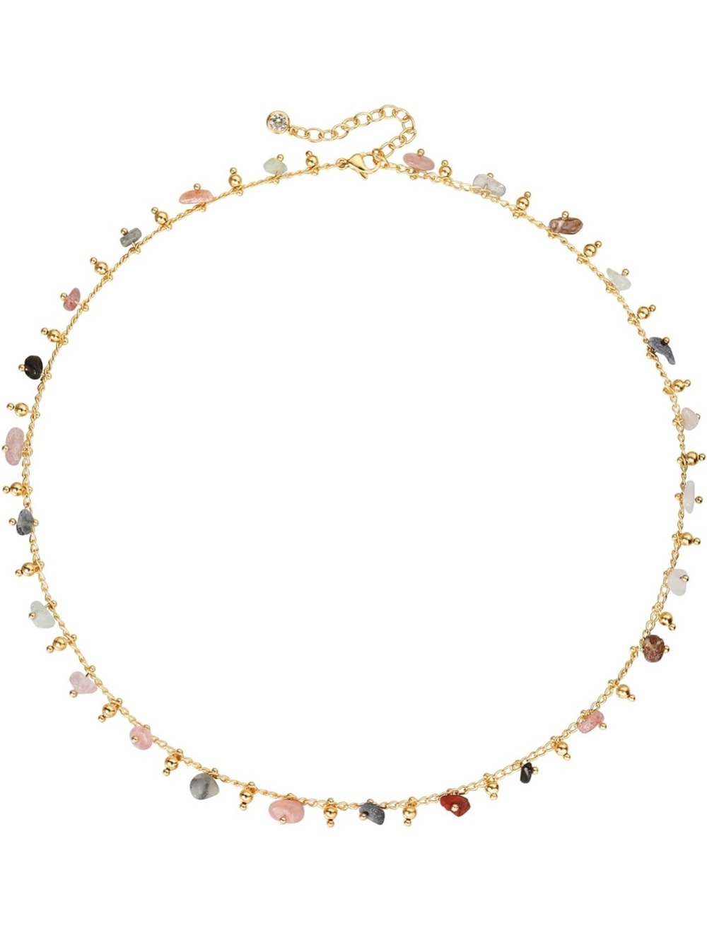 14k Gold Plated Multicolor Stone  Beaded Charm Necklace